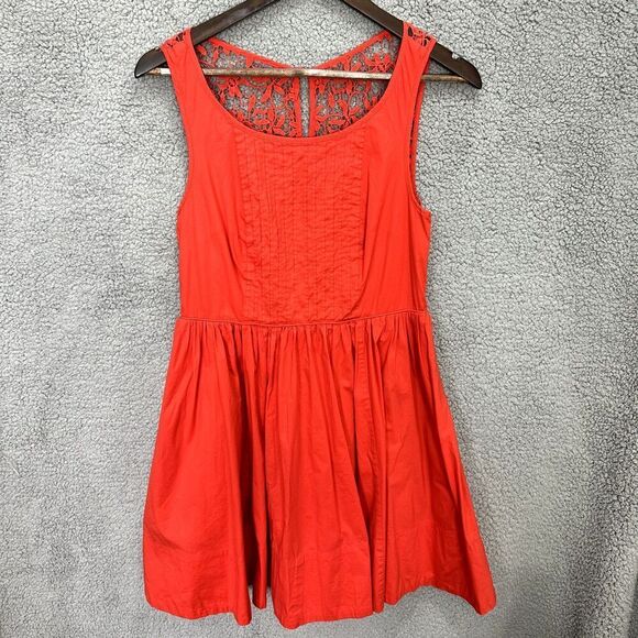 Moulinette Soeurs fit flare dress 6P red floral crochet pockets boho tomato girl - Picture 1 of 9